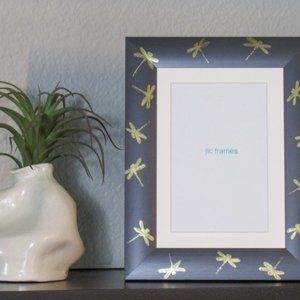 NWT Hand Painted Gold Dragonflies on Charcoal Gray Background 5x7 Picture Frame